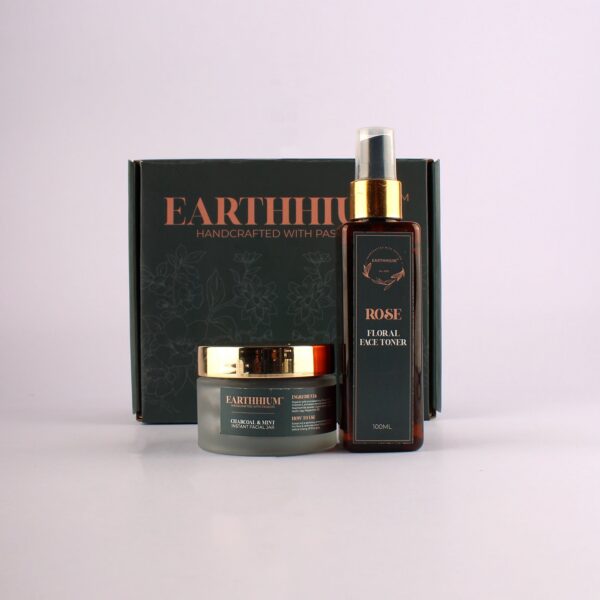 Charcoal & Mint Instant Facial Jar & Rose Floral Face Toner