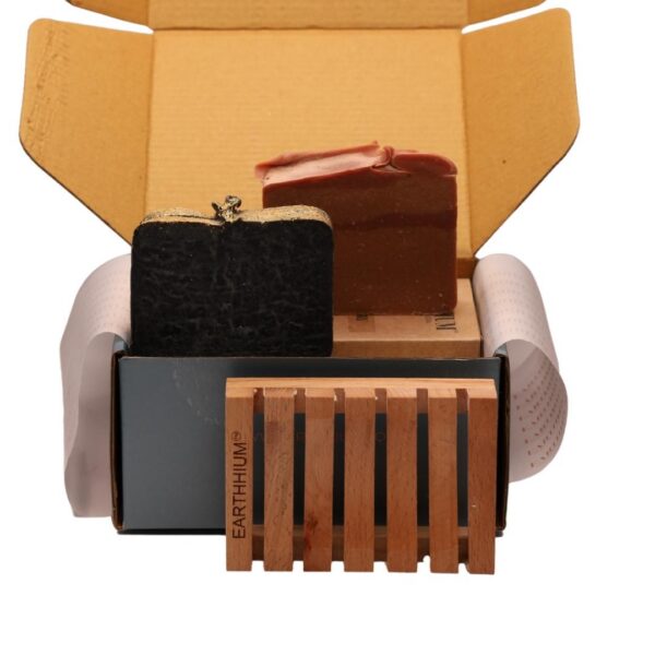 Kesar Chandan & Charcoal Tea Tree w/ soap dish | Set of 2 Cold Processed Soap